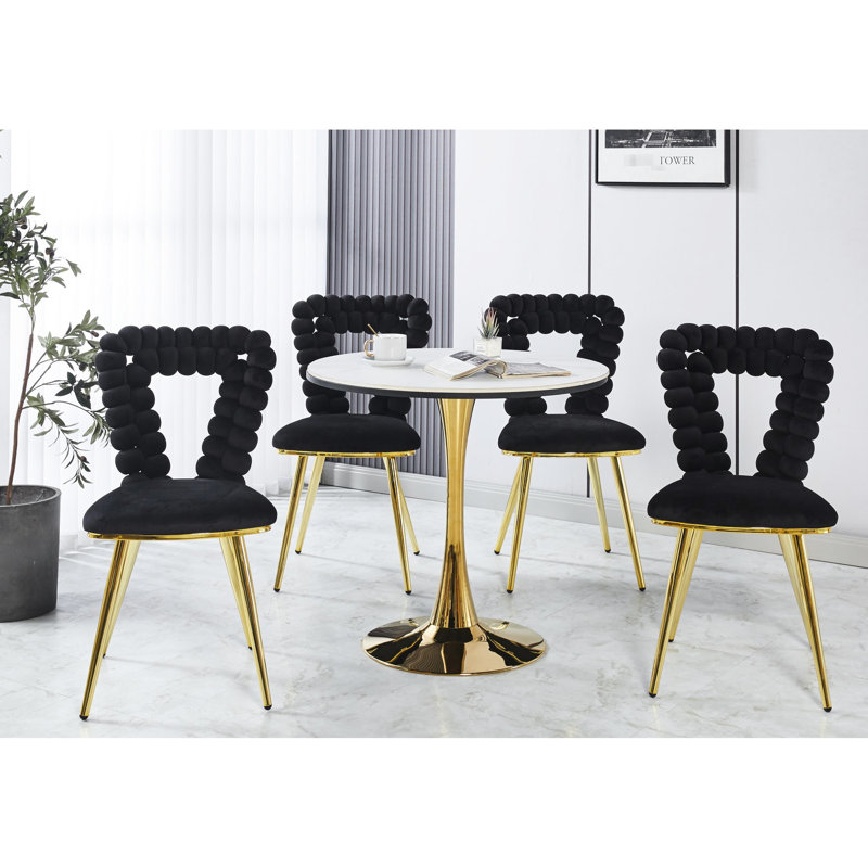 Chaises noires et dorées (de 4) - Confortable, structure thermolaquée, pour la salle à manger, salon avec 4 pieds tubulaires en fer, coussins moelleux, bureau, chambre à coucher