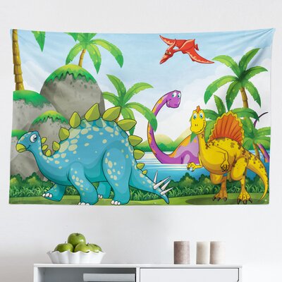 Ambesonne Jurassic Tapestry, Dinosaurs Living In The Jungle Illustration Palm Trees Lakeside Stones Fun Art, Fabric Wall Hanging Decor For Bedroom Liv -  East Urban Home, B5DD524C8DE64249A9E6ED07D6B07E6E