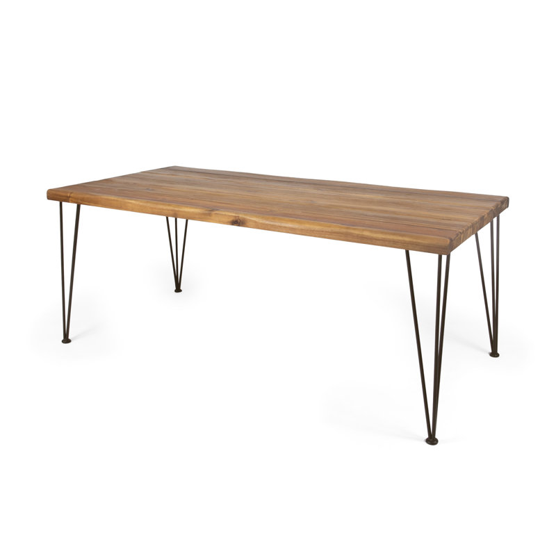 Industrial-Style Dining Table - Wood Top, Rustic Metal Legs, Long-Lasting, For All Settings Rectangular -Stained Length, , Versatile Indoor & Outdoor