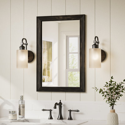 Rectangle Wall Mirror Bathroom Vanity Mirror with Solid Wood Frame, Tempered Glass