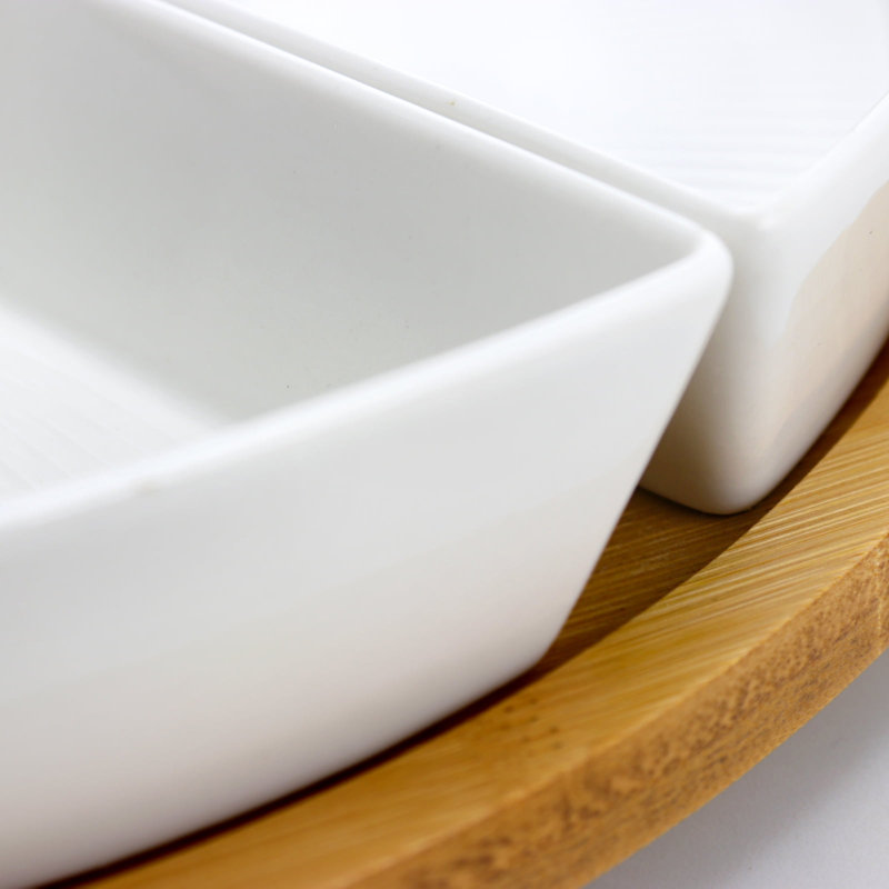 Elama 12 1/4in 5Piece Serving Dishes Lazy Susan Appetizer and Condiment Server Set with Bamboo Tray