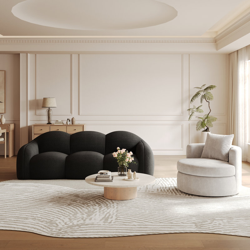 Ensemble de 2 fauteuils et canapé-lit en molleton Modern Cloud, Black