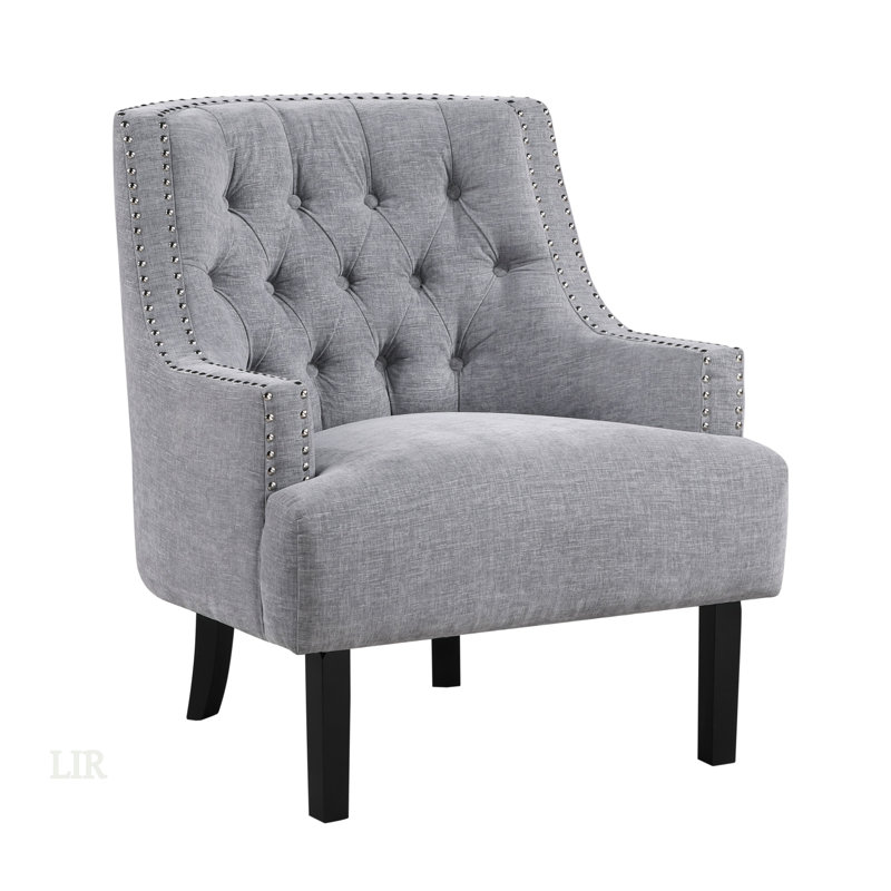 Chaise d'appoint moderne et moderne avec revêtement en chenille et capitonnage, parfait pour les salons élégants, Gris