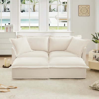 Canapé contemporain 2 places avec 2 repose-pieds