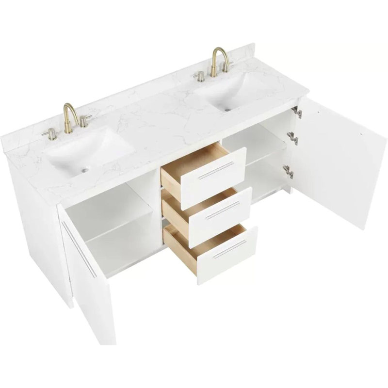 Ensemble de meuble-lavabo simple 60 po en bois massif avec rangement Nona de Nona, miroir non inclus, 60"