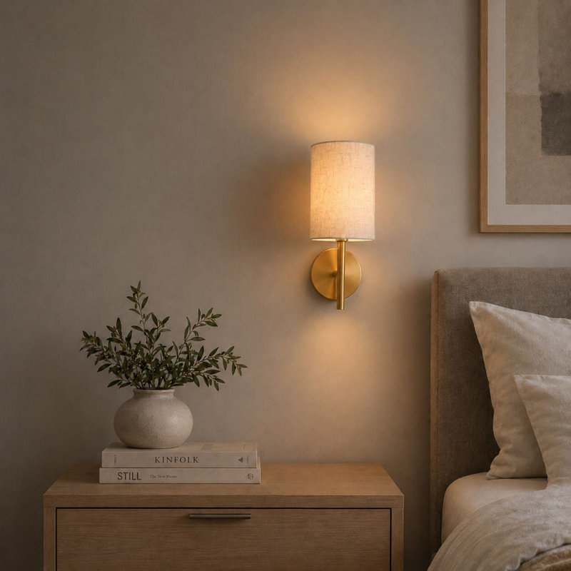 Aluminium LED Armed Sconce, Beige / Satin Nickel