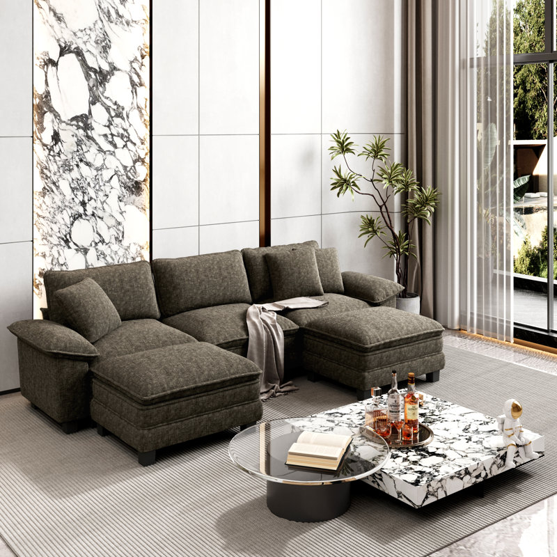 Canapé modulaire de 124 po, canapé surdimensionné en forme de U avec repose-pieds, canapé profond à 5 places avec coussin décoratif