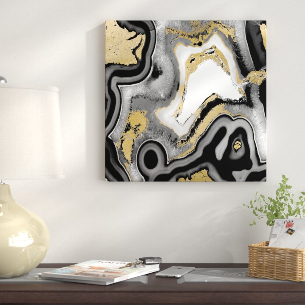 Framed Canvas Art (Gold Floating Frame) - Rose Gold on Black Marble by Emanuela Carratoni ( scenic & landscapes > Nature > agates, geodes & Minerals