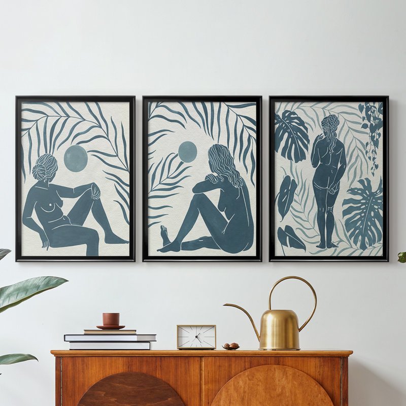 Moon Gazer I - Toile tendue avec châssis sur mesure - 3 pièces, Noir, H 30 po x l 63 po