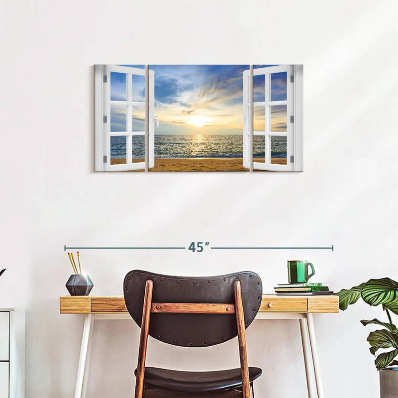 Fenêtre à la plage éthérée 3 pièces, H 18 po x l 39 po x P 1,25 po