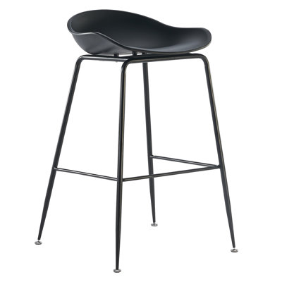 28" Molded Plastic Bar Stool – Mid-Century Modern Design with Metal Legs, Backless Seating
