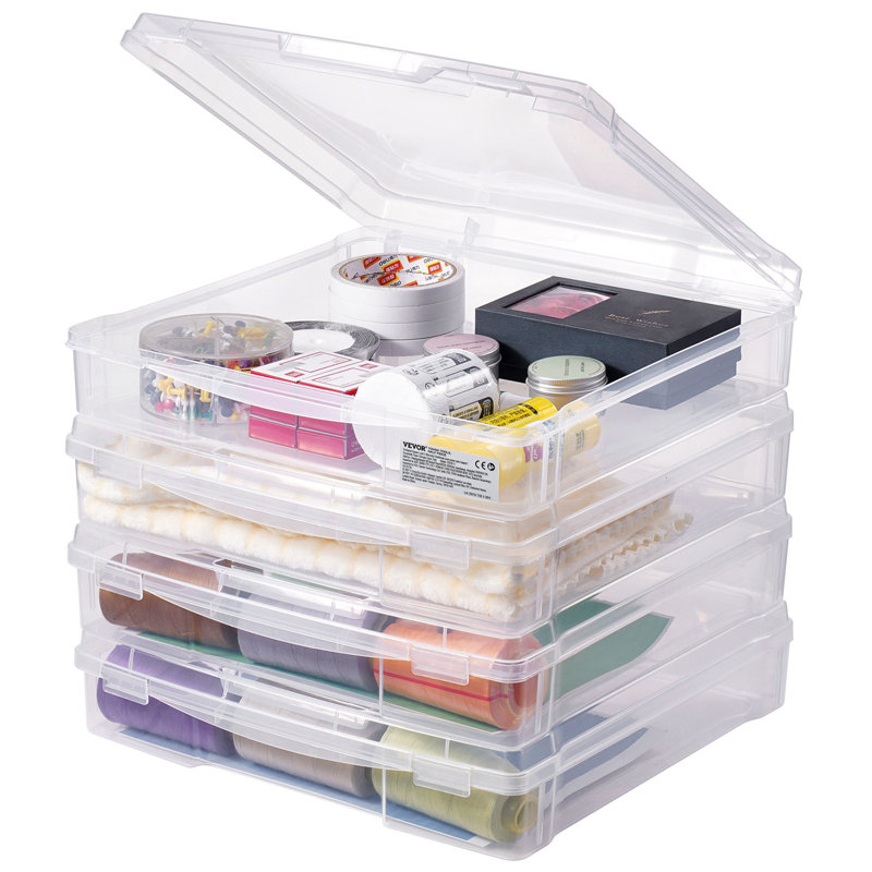 Rangement de papier Scrapbook, paquet de 4 boîtes de jeux de société empilables en plastique, porte-documents polyvalent transparent avec coins arrondis et loquets doubles, pour outils de bureau Outils d'artisanat