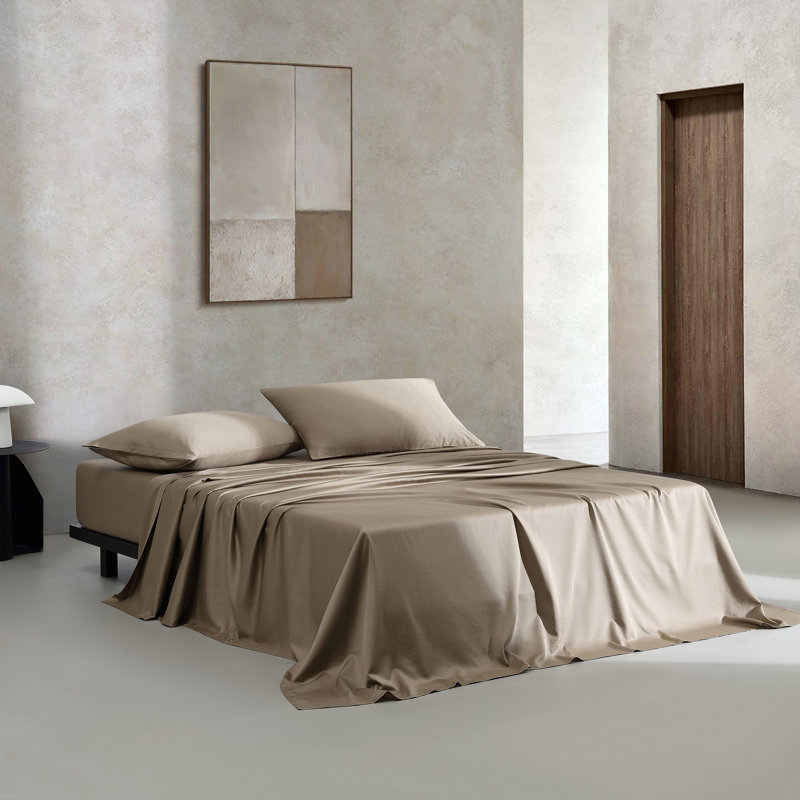 Ensemble de draps 4 pièces Calvin Klein, Brun pâle, Ensemble de draps pour très grand lit avec 2 taie
