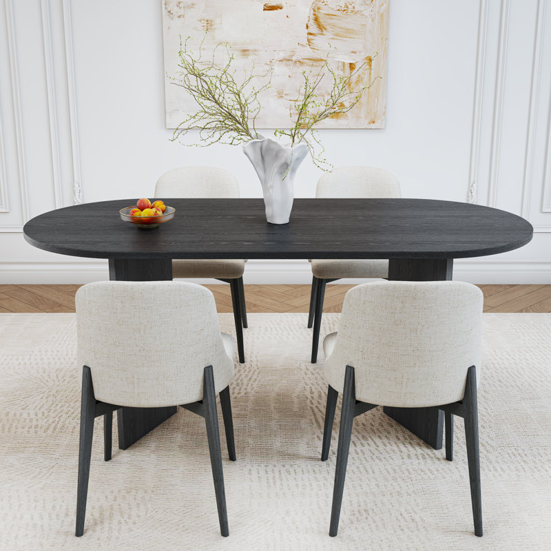 Caia 4 - Person Oval Soild Wood Dining Set, Black