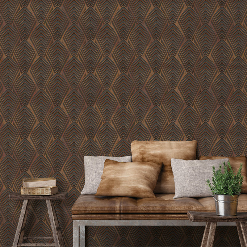Orquidia Galerie Utopia Geometric Arch Array Lustre Finish Wallpaper Roll 10m x 53cm, Brown