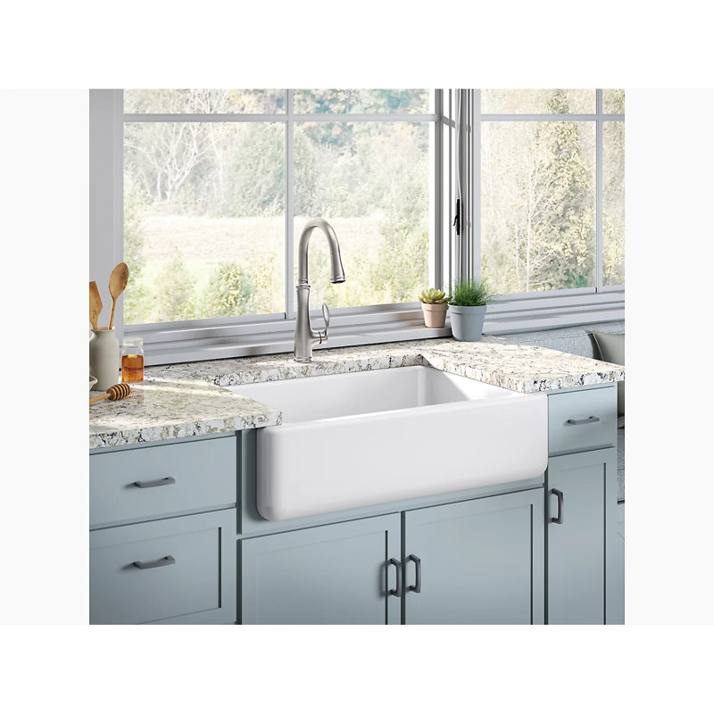 Whitehaven® 33" x 22" Self-Trimming Under-Mount Single-Bowl Kitchen Sink with Tall Apron, White