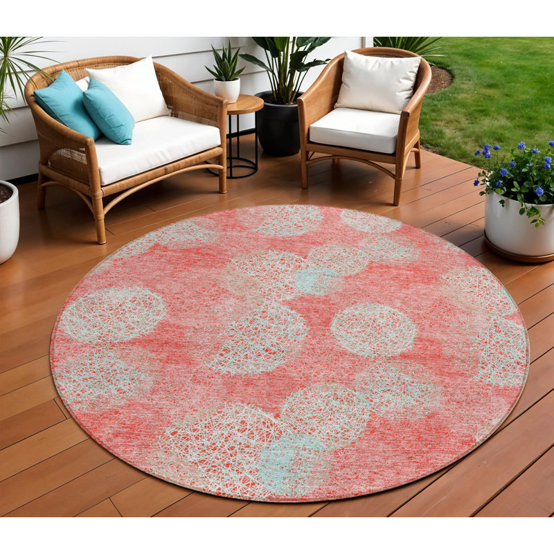 Tapis rond lavable à pois 8 po ivoire et bleu ciel