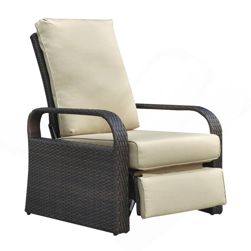 Outdoor Recliner, Automatic Adjustable Wicker Lounge Recliner Chair With Comfy Thicken Cushion, All Weather Aluminum Frame