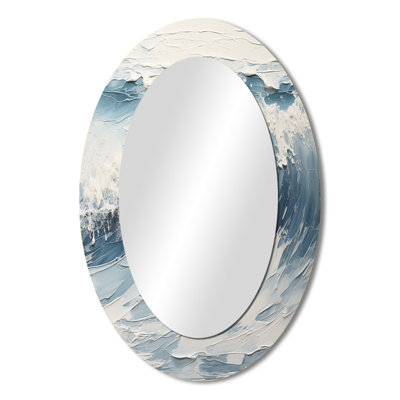 Soft Color Minimal Beach Wave II - Black Coastal Oval Wall Mirror