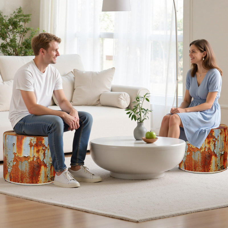Repose-pieds WOWMAX de style industriel avec imprimé rouille et faux-rouille avec revêtement amovible, 24 po x 19 po x 16 po, compression brun