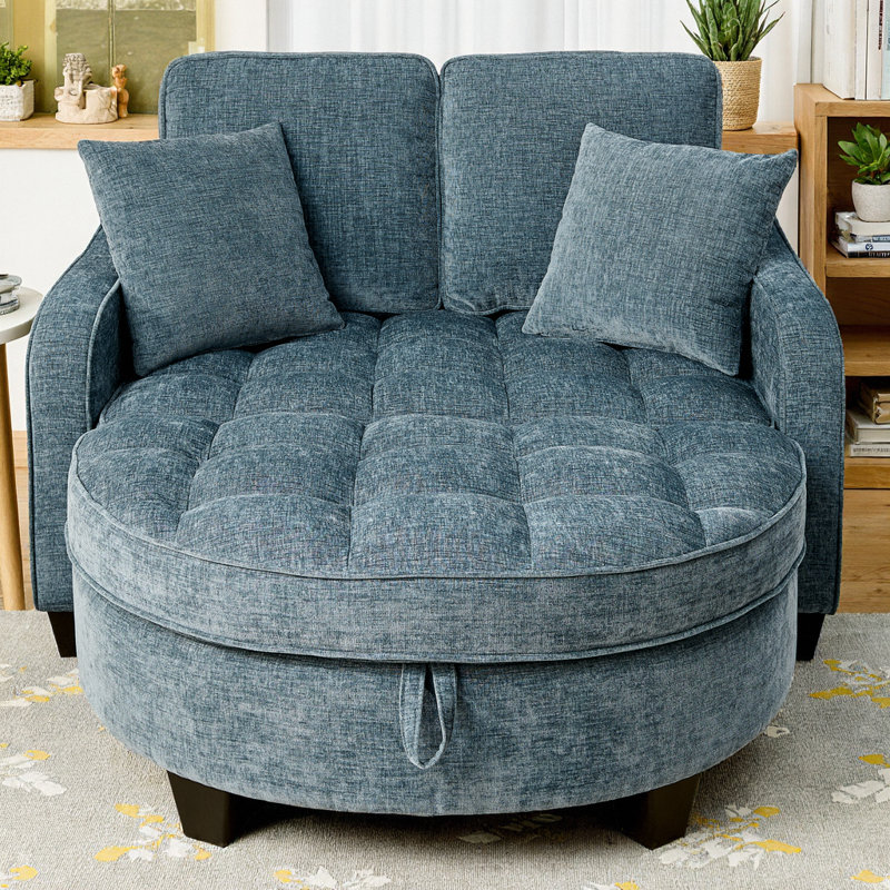 Canapé à deux places en chenille avec accoudoirs irréguliers, repose-pieds assorti avec rangement, comprend 2 coussins décoratifs pour le salon et la chambre à coucher