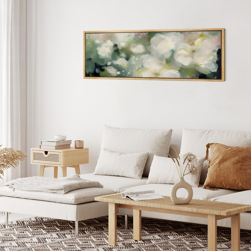 «Green Abstract Floral», impression sur toile encadrée de très grandes décorations murales, H 20 po x l 60 po, Naturel
