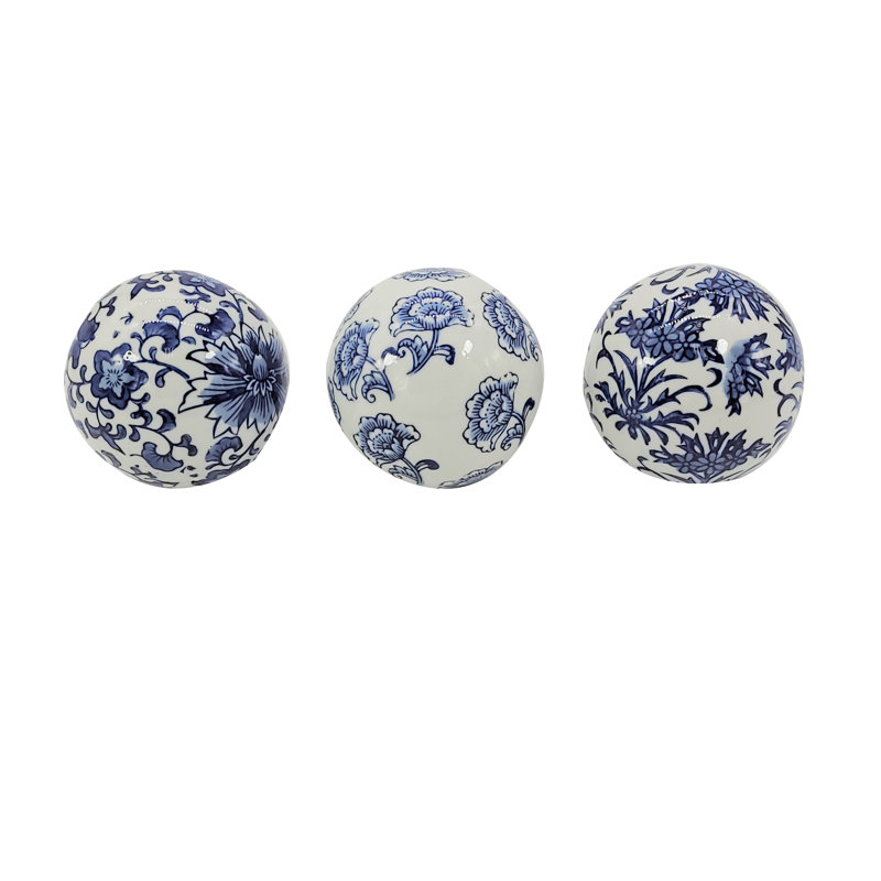 Boule en céramique bleue et blanche (ensemble de 3)