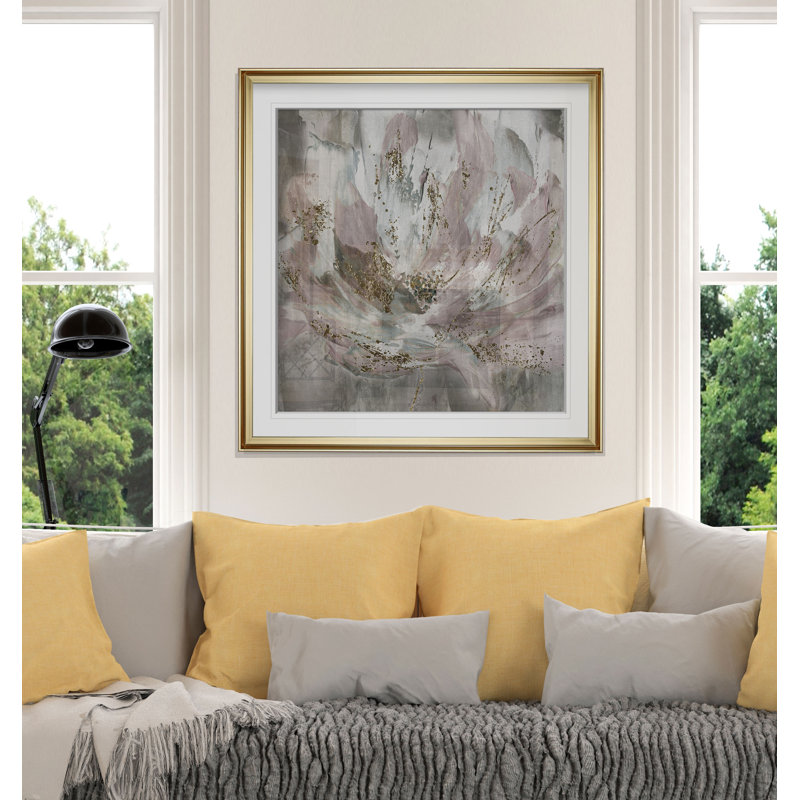 Peinture 'Blush Flower Power', H 23 po x l 23 po x P 1,5 po, Cadre doré