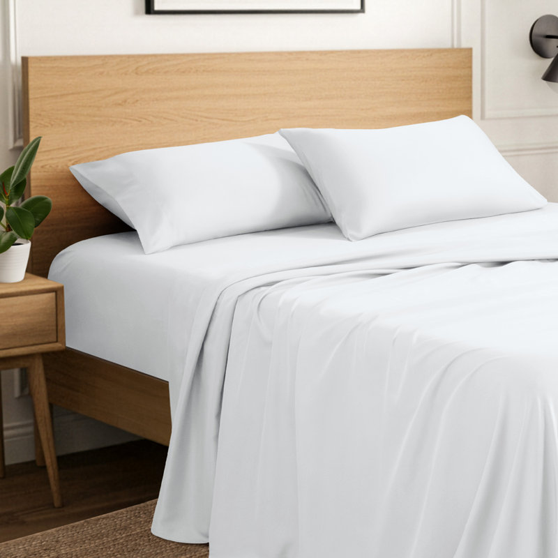 Ensemble de draps en micro-fibre, Blanc, Ensemble de draps divisés très grand lit avec 2 