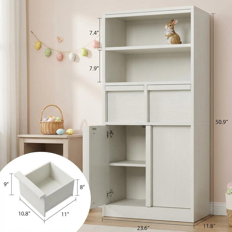 50.9" Tall Bathroom Storage Cabinet, Floor Cabinet with Doors & 2 Drawers, Organizer Cabinet Freestanding for Bathroom, Living Room, Kitchen & Pantry