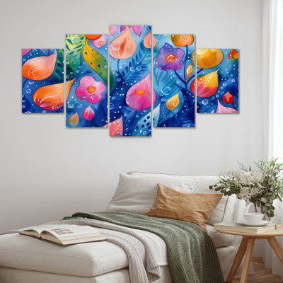 Pink Blue Flowers Under Water I - Aquariums Wall Decor Set