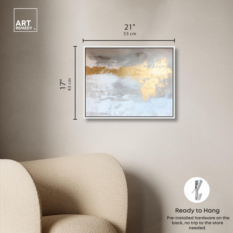 Art Remedy, toile terre abstraite, glacis doré I, Framed Print without Mat, Blanc, H 17 po x l 21 po x P 1,8 po