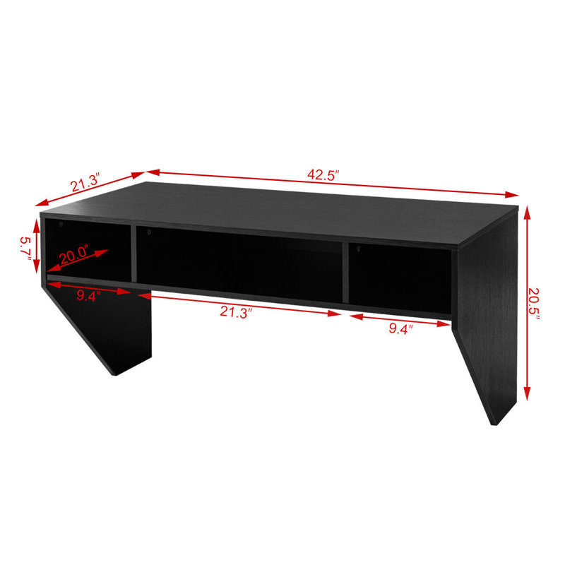 Yves Modern Wall Mounted Floating Computer Table Desk with Storage Shelves, Black