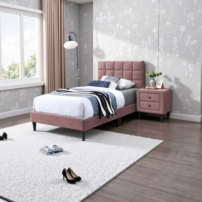 Tête de lit double réglable avec capitonnage biscuit, Rose