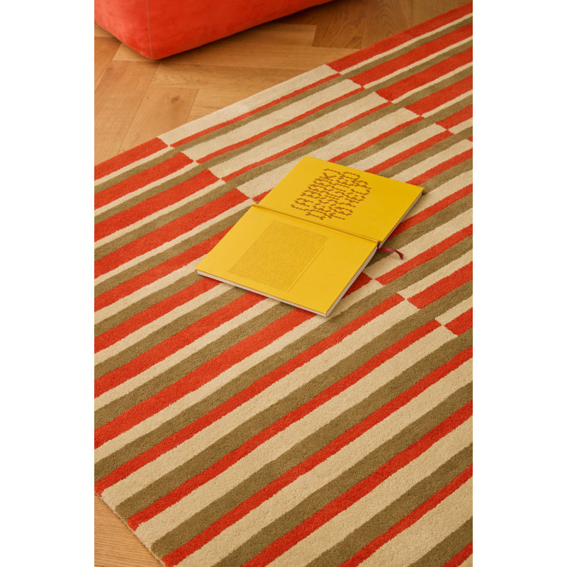 Decor Pilar Handmade Wool Striped Area Rug, Coral, Rectangle 6'7 x 9'2