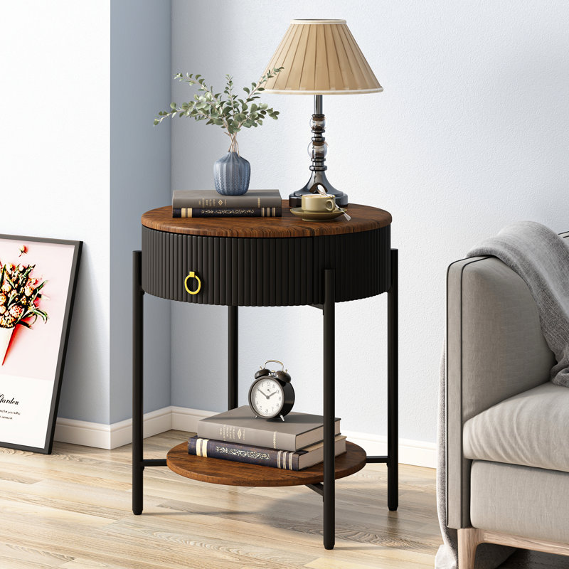 Woodville Drawer End Table with Storage, Black, Brown/Black