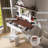 Farmhouse Vanity Desk With Sliding Mirror,Lights And Charging Station,Makeup Table Desk With Dimmable Led Light,Vanity Makeup Table With Sponge Soft Stool,White+Brown Finish