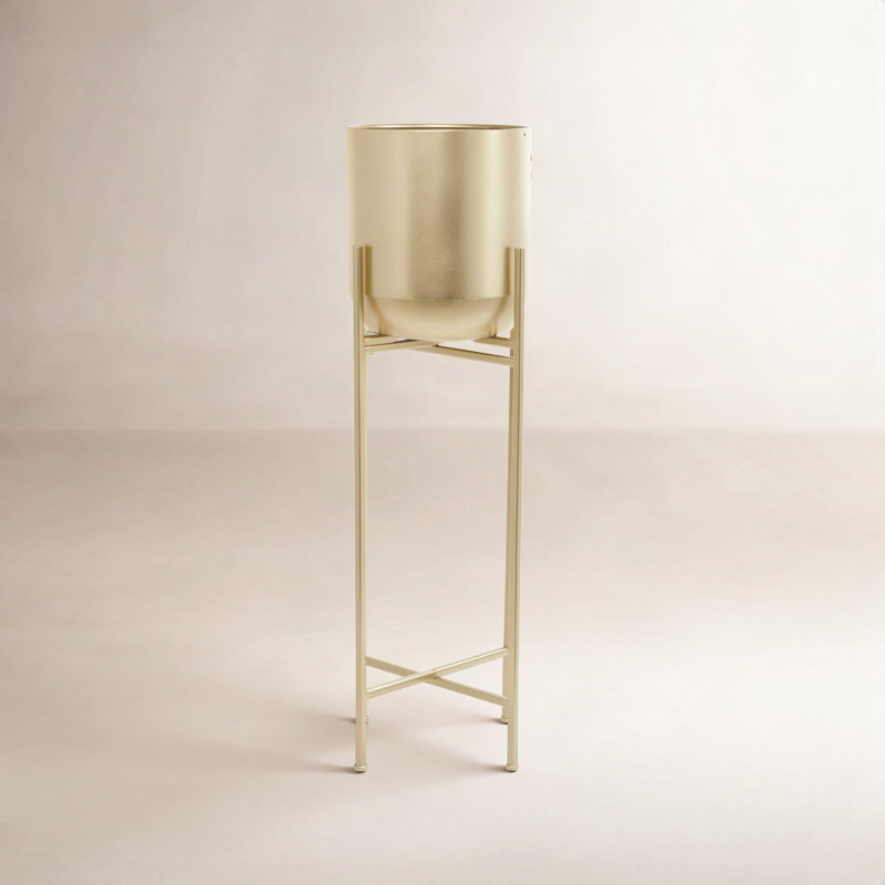 Metal Pot Planter, Gold, 41.2'' H X 13'' W X 13'' D