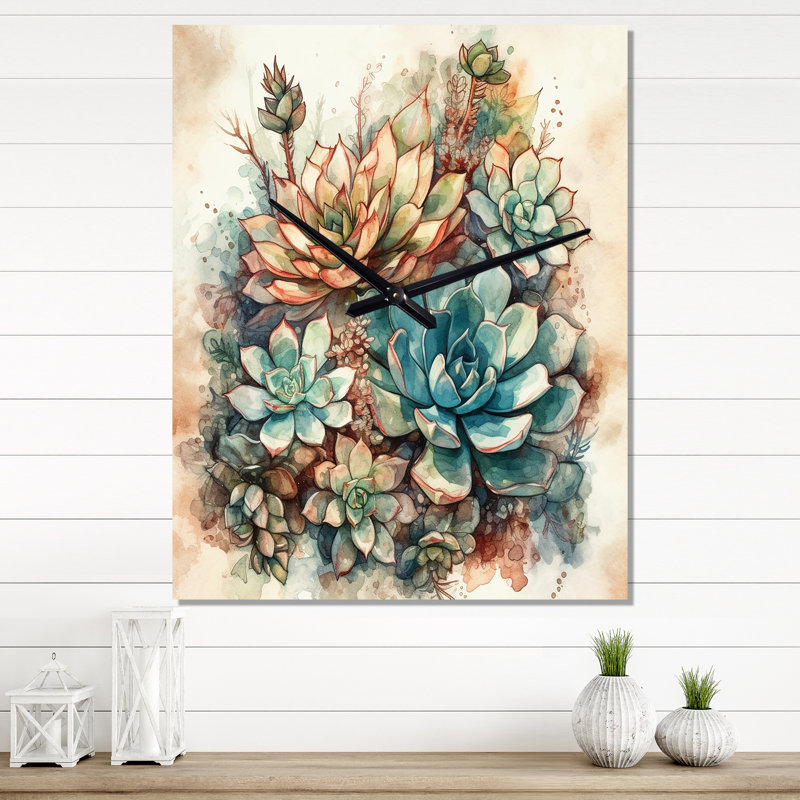 Ilomay - Floral Cactus Modern Wall Clock, Medium