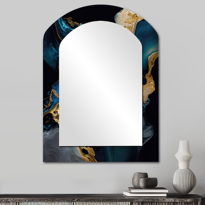 Abstract Geode Marble Blue IV - Abstract Arch Decorative Mirror On Metal, 34" x 25"