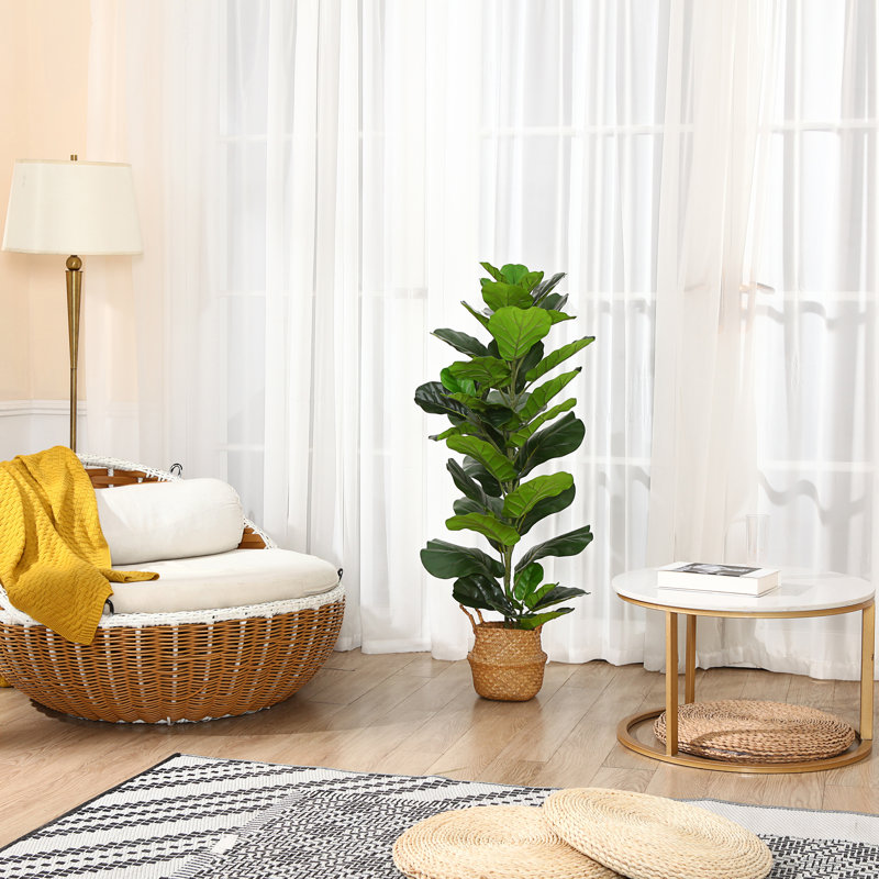Adcock 49in Artificial Fiddle Leaf Fig Plant in Basket, Faux Green Plant, Fake Tree for Home Décor, 49" H x 17" W x 17" D
