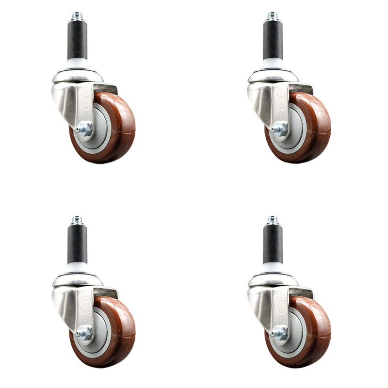 316SS Polyurethane Swivel Expanding Stem Caster Set, Maroon