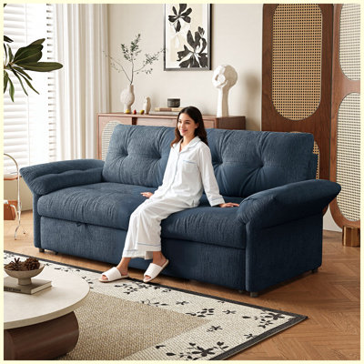 81.5" 2-in-1 Convertible Sofa Bed, Multifunctional Plush Fabric Couch for Sitting & Lying, Perfect for Living Room & Guest Room