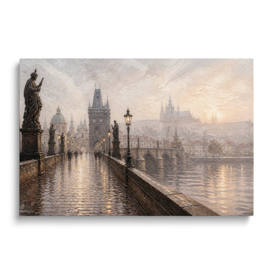 Prague Multicolor Canvas Landscape Painting, Painterly Wall Art for Living Room Dining Room and Bedroom