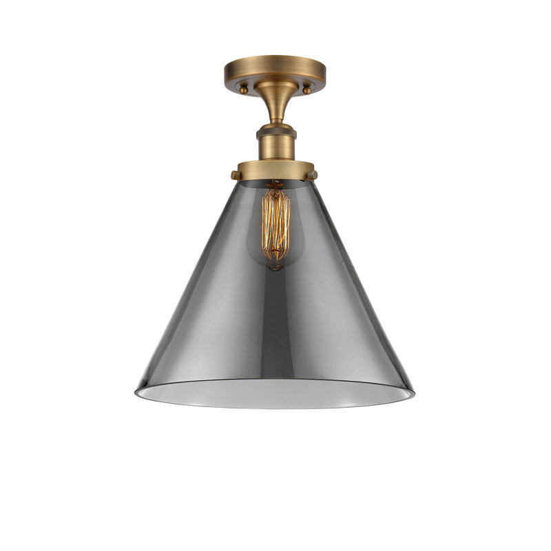 Ballston Urban Cone - 1 Light Semi-Flush Mount, 13" H x 12" W x 12" D, Plated Smoke, Brushed Brass