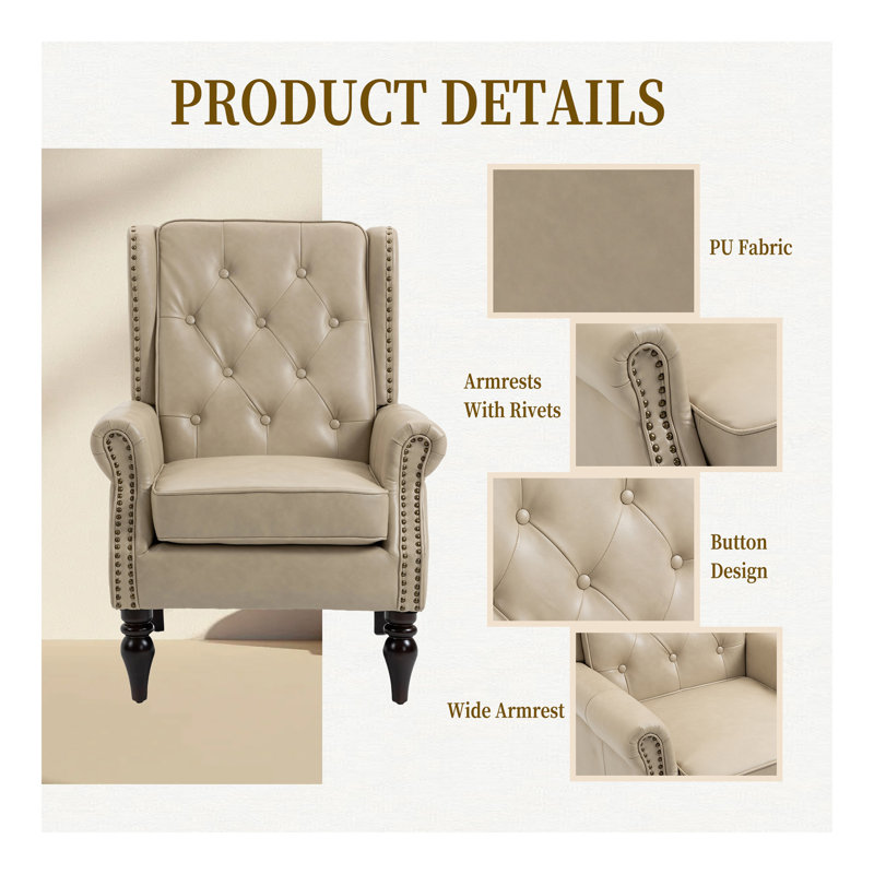 Fauteuil à structure en bois, fauteuil d'appoint moderne avec pieds en bois robustes pour la chambre à coucher du salon (PU)