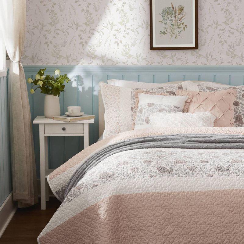 Ensemble de courtepointe en coton 6 pièces, Rosé, King Quilt + 5 Additional Pieces