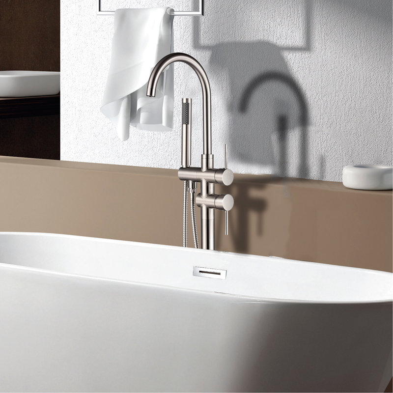 Freestanding Bathtub Faucet With Hand Shower And Attractive Shape For Bathroom