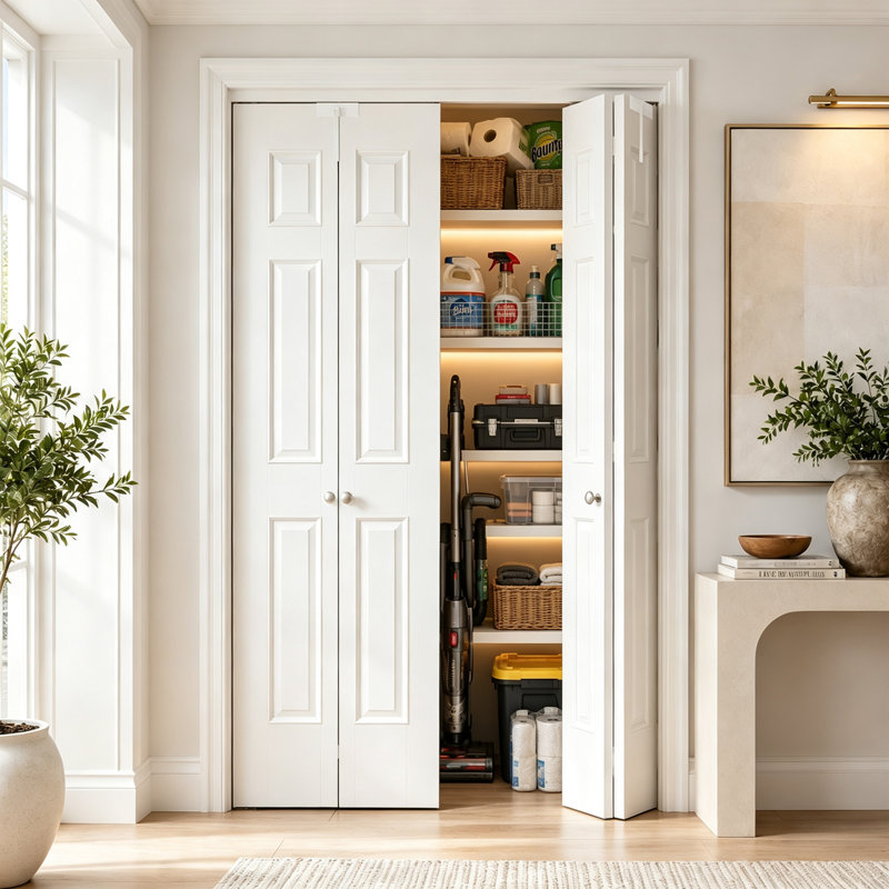 Porte de garde-manger intérieure à 6 panneaux style garde-robe bifold blanc avec poignée et trousse de quincaillerie