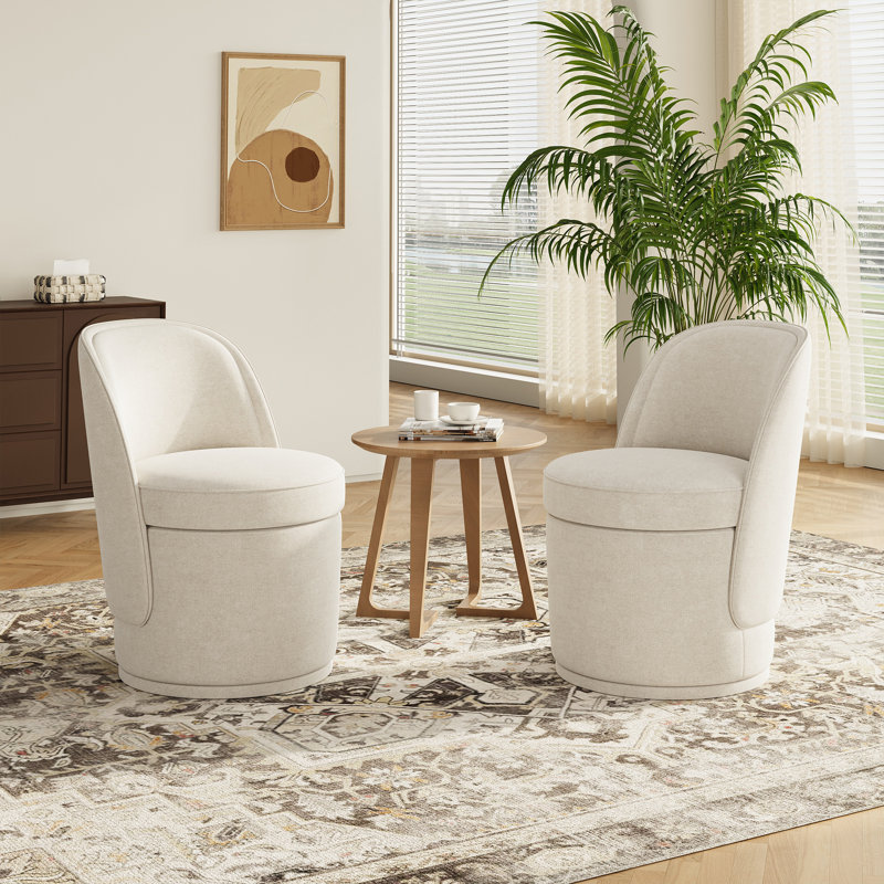 Upholstered Barrel Accent Swivel Chair with Storage,No Assembly, Beige